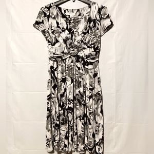 Dressbarn EUC Women's Midi Dress, Sz 4, Black White Gray Pattern, Short Sleeve